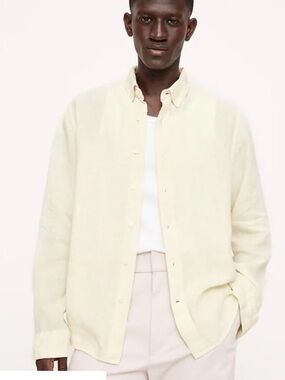 BANANA REPUBLIC STANDARD-FIT  LIGHT YELLOW  SUMMER LINEN SHIRT  MENS XS